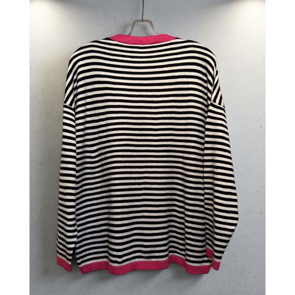 NWT Wiholl Women's Striped Crewneck Pullover Cardigan Black/White/Pink Size S - Picture 6 of 7